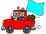 Car full of youths with flag (blank for a message)